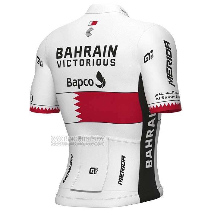2023 Cycling Jersey Bahrain Champion Bahrain Victorious White Red Short Sleeve and Bib Short